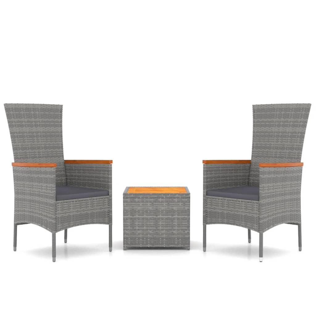 vidaXL Σαλόνι Κήπου Σετ 3 τεμ. Γκρι Συνθ. Ρατάν & Μασίφ Ξύλο Ακακίας