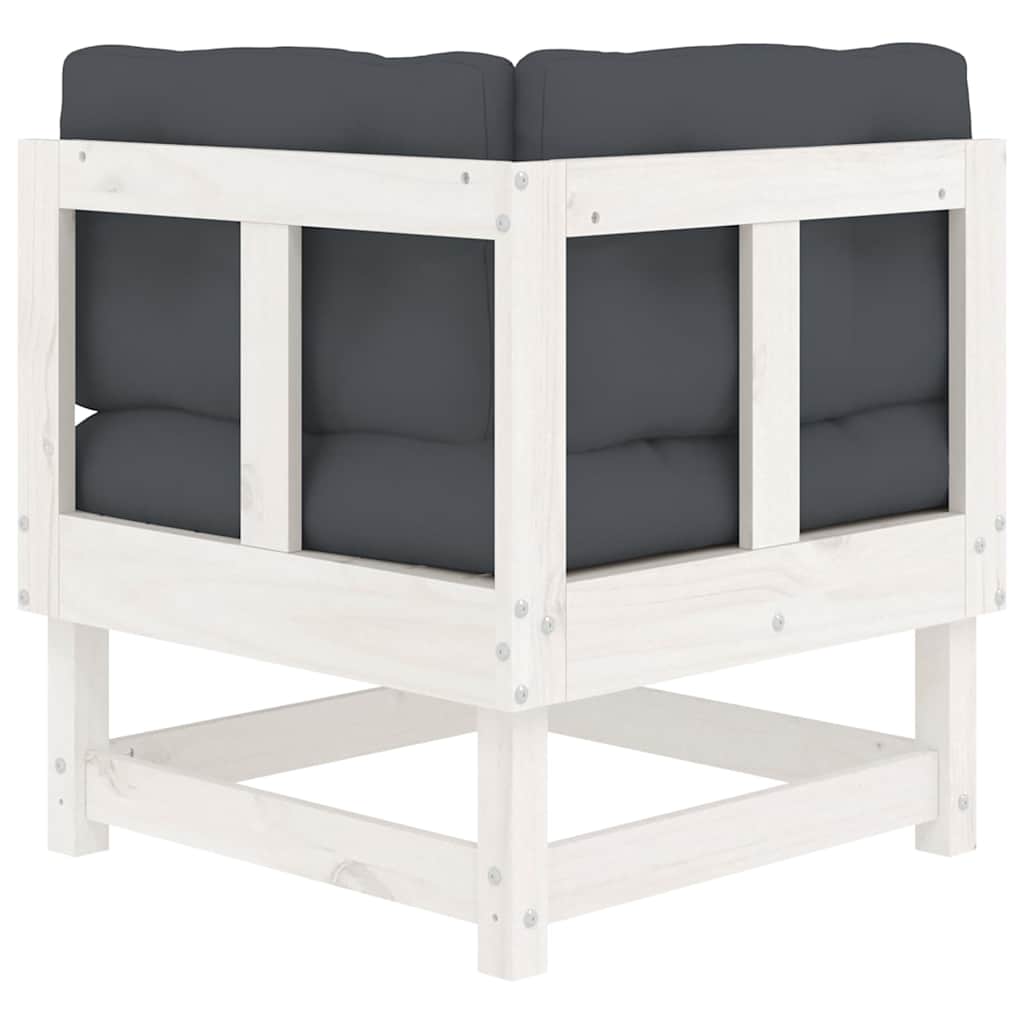 vidaXL Καναπές Γωνιακός με Μαξιλάρια Λευκός από Μασίφ Ξύλο Πεύκου