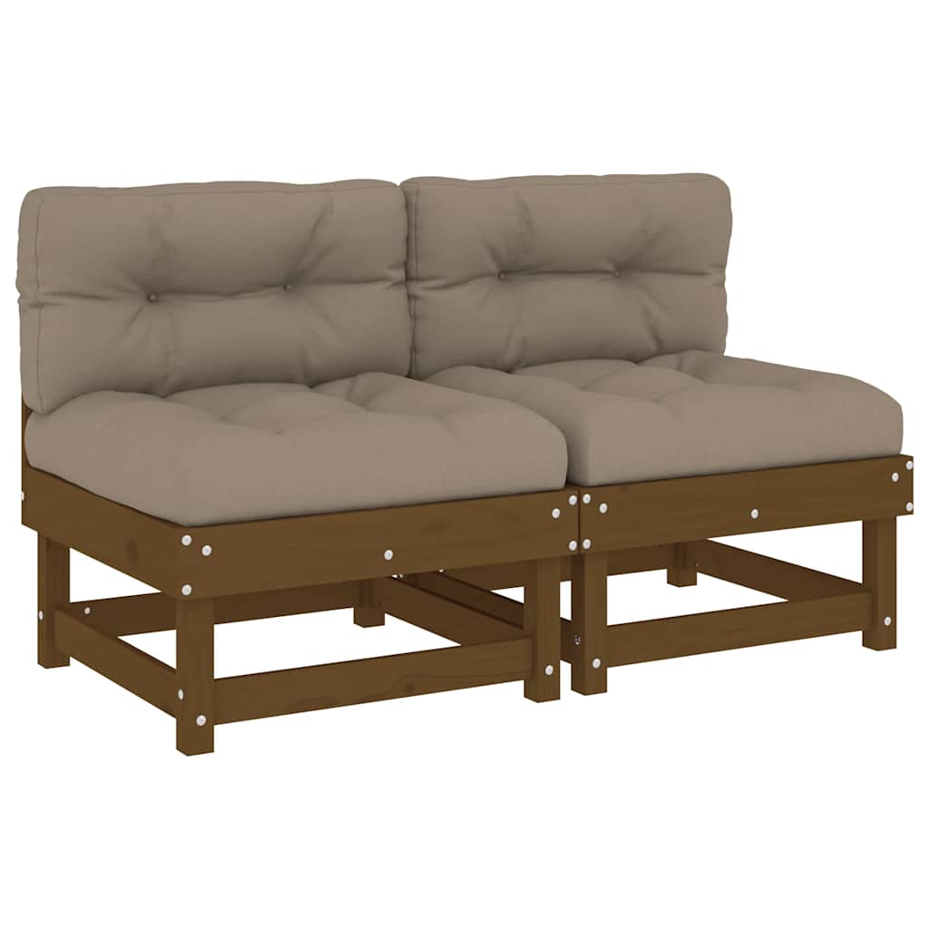 vidaXL Καναπέδες Μεσαίοι με Μαξιλάρια 2 τεμ. Μελί Μασίφ Ξύλο Πεύκου