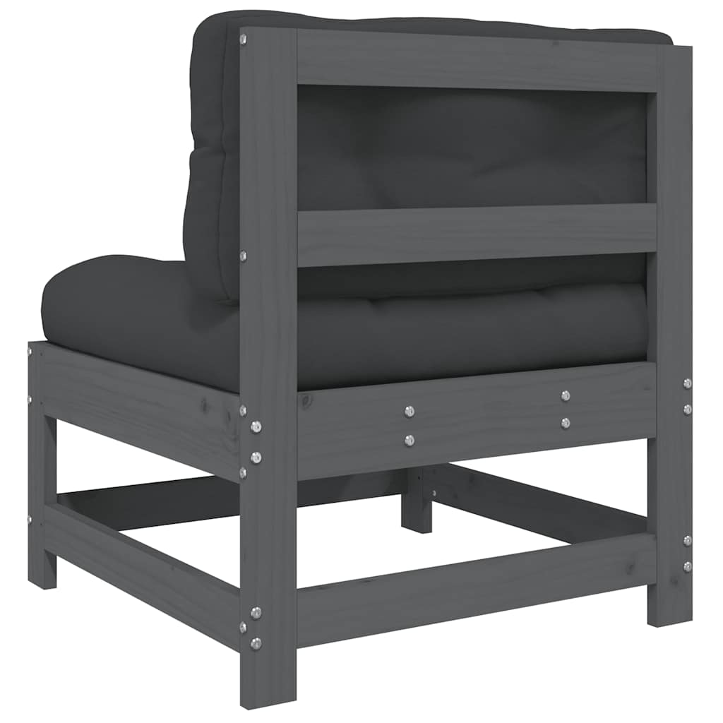 vidaXL Καναπές Μεσαίος με Μαξιλάρια Γκρι από Μασίφ Ξύλο Πεύκου