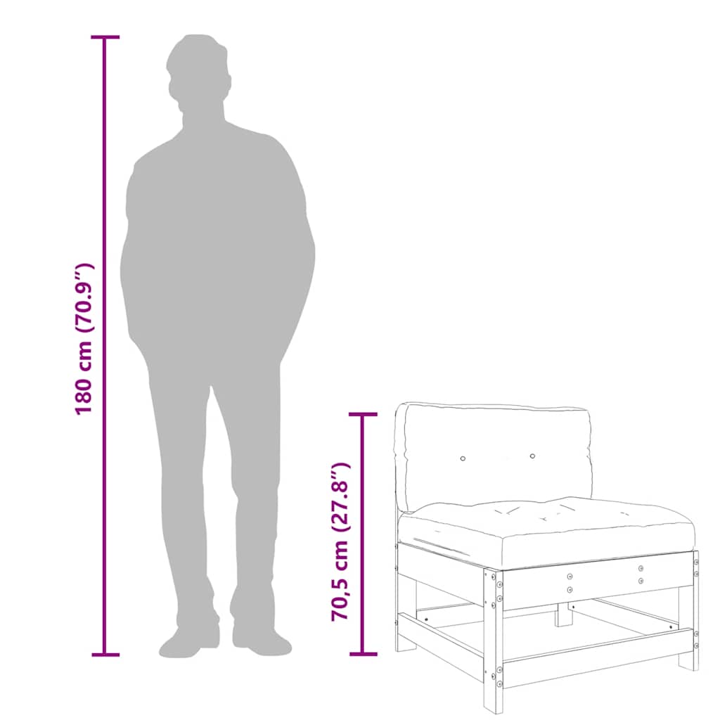 vidaXL Καναπές Μεσαίος με Μαξιλάρια από Εμποτισμένο Ξύλο Πεύκου