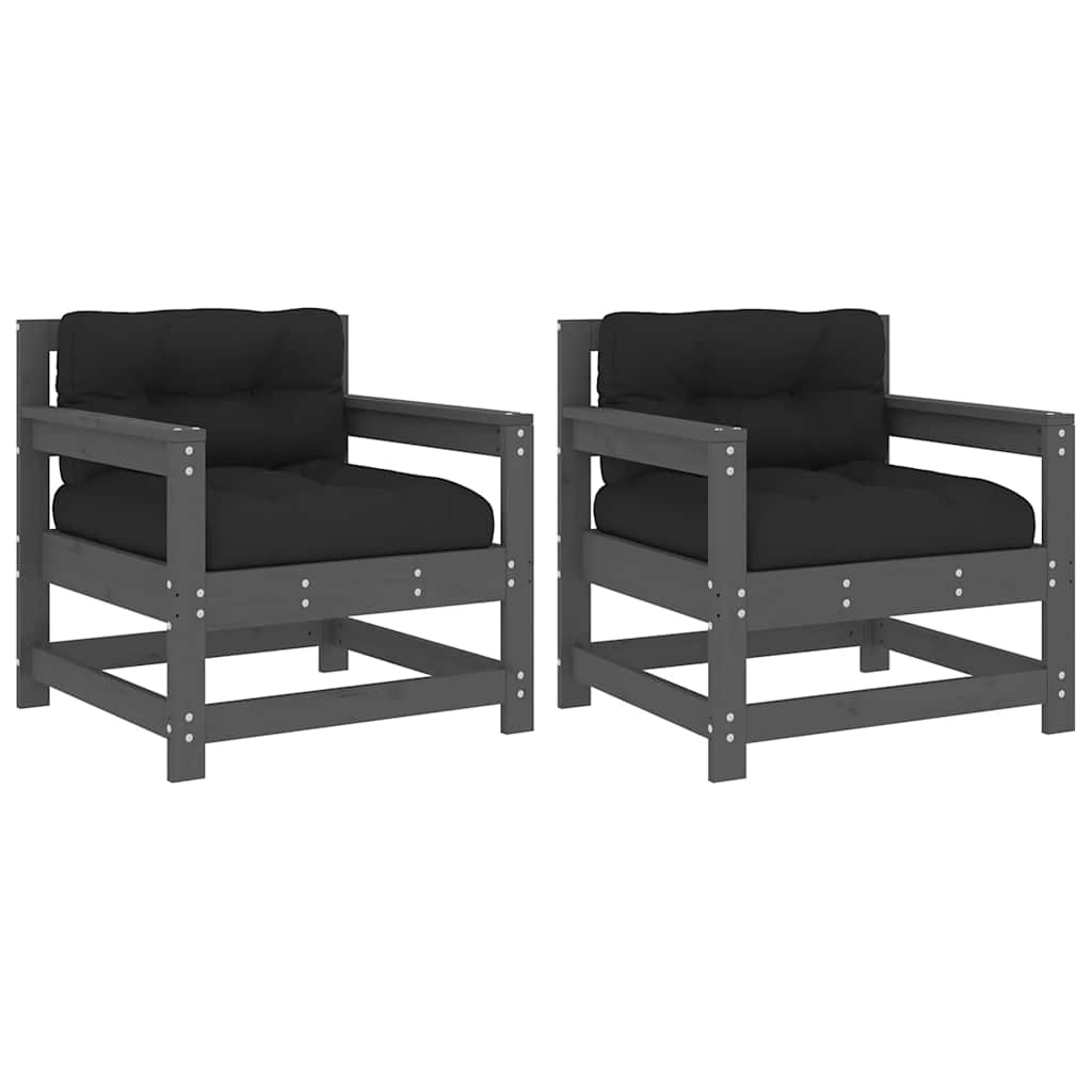 vidaXL Καρέκλες Κήπου με Μαξιλάρια 2 τεμ. Γκρι από Μασίφ Ξύλο Πεύκου