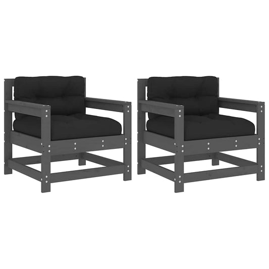 vidaXL Καρέκλες Κήπου με Μαξιλάρια 2 τεμ. Γκρι από Μασίφ Ξύλο Πεύκου