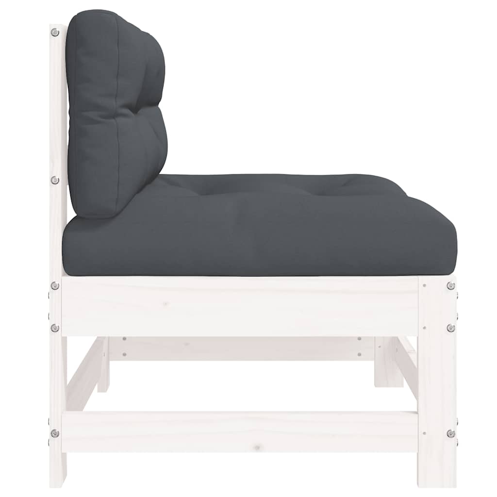 vidaXL Καναπέδες Μεσαίοι με Μαξιλάρια 2 τεμ. Λευκοί Μασίφ Ξύλο Πεύκου