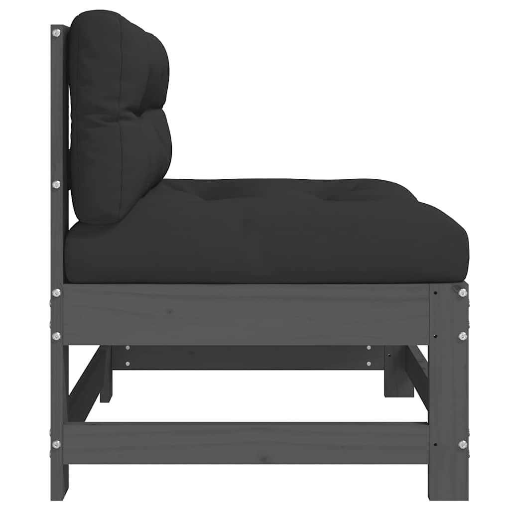 vidaXL Καναπέδες Μεσαίοι με Μαξιλάρια 2 τεμ. Γκρι Μασίφ Ξύλο Πεύκου