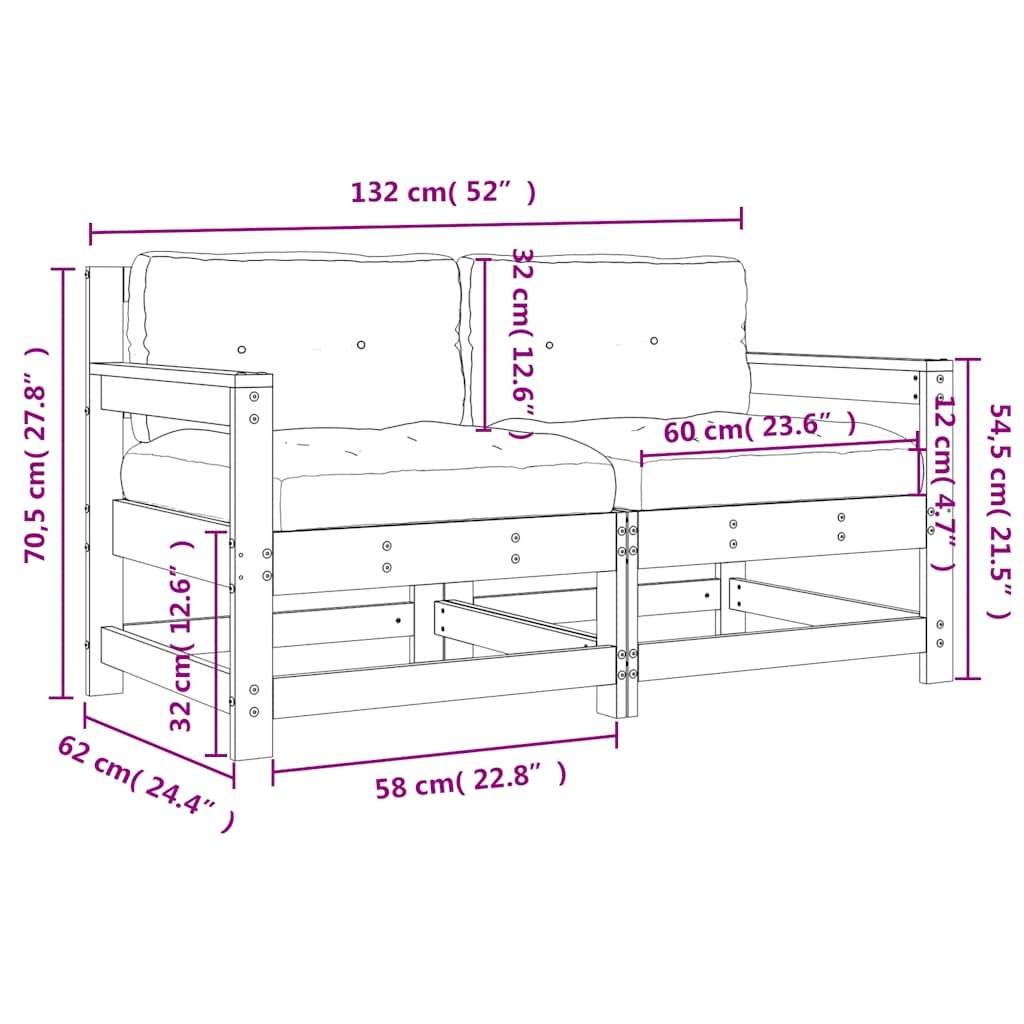 vidaXL Καρέκλες Κήπου με Μαξιλάρια 2 τεμ. Λευκές από Μασίφ Ξύλο Πεύκου