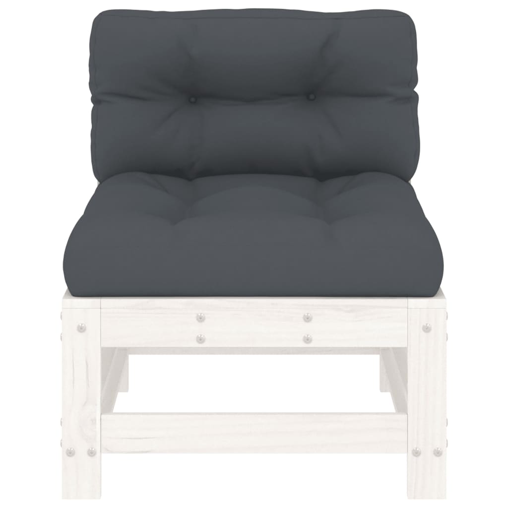 vidaXL Καναπές Μεσαίος με Μαξιλάρια Λευκός από Μασίφ Ξύλο Πεύκου