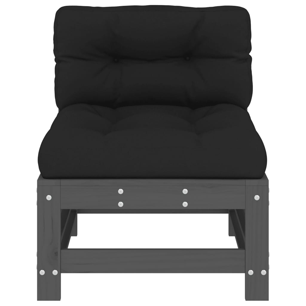 vidaXL Καναπές Μεσαίος με Μαξιλάρια Γκρι από Μασίφ Ξύλο Πεύκου