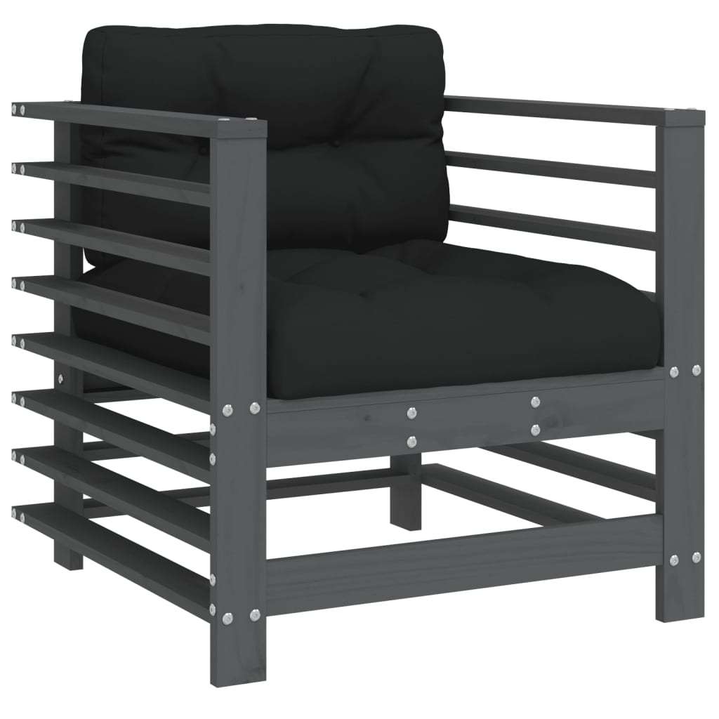 vidaXL Καρέκλες Κήπου με Μαξιλάρια 2 τεμ. Γκρι από Μασίφ Ξύλο Πεύκου