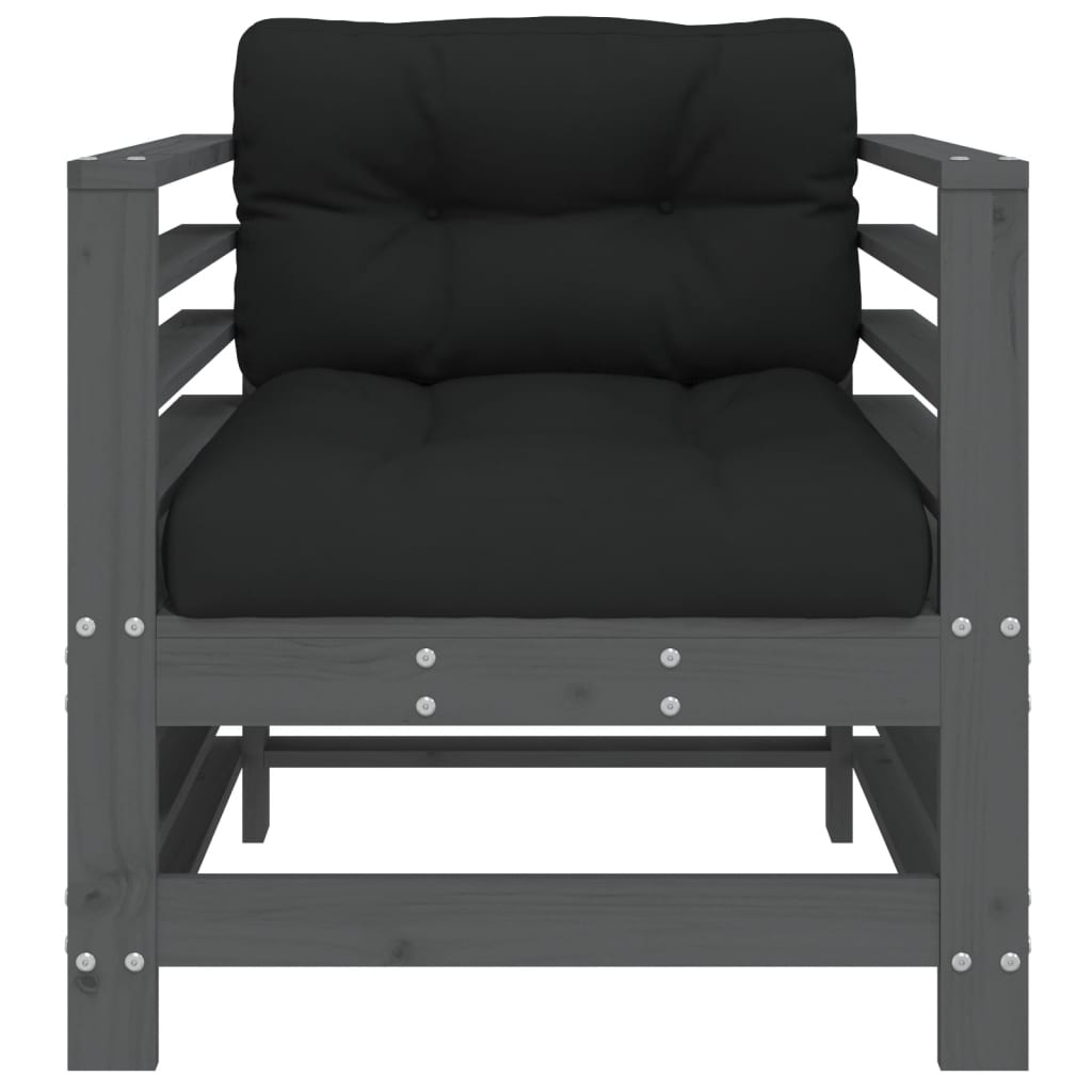 vidaXL Καρέκλες Κήπου με Μαξιλάρια 2 τεμ. Γκρι από Μασίφ Ξύλο Πεύκου