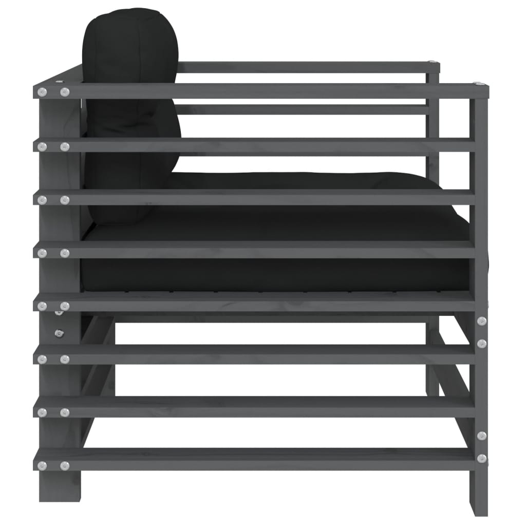 vidaXL Καρέκλες Κήπου με Μαξιλάρια 2 τεμ. Γκρι από Μασίφ Ξύλο Πεύκου