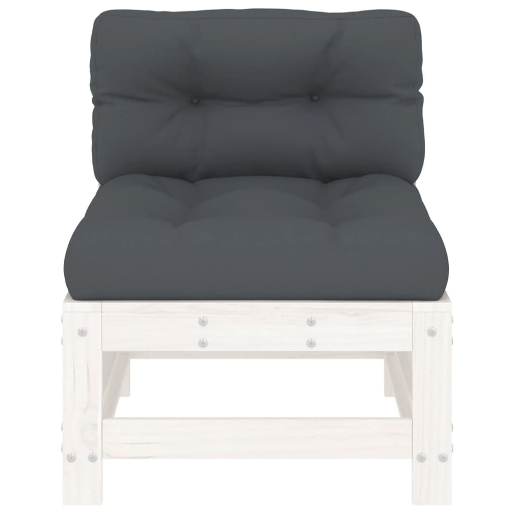 vidaXL Καναπέδες Μεσαίοι με Μαξιλάρια 2 τεμ. Λευκοί Μασίφ Ξύλο Πεύκου