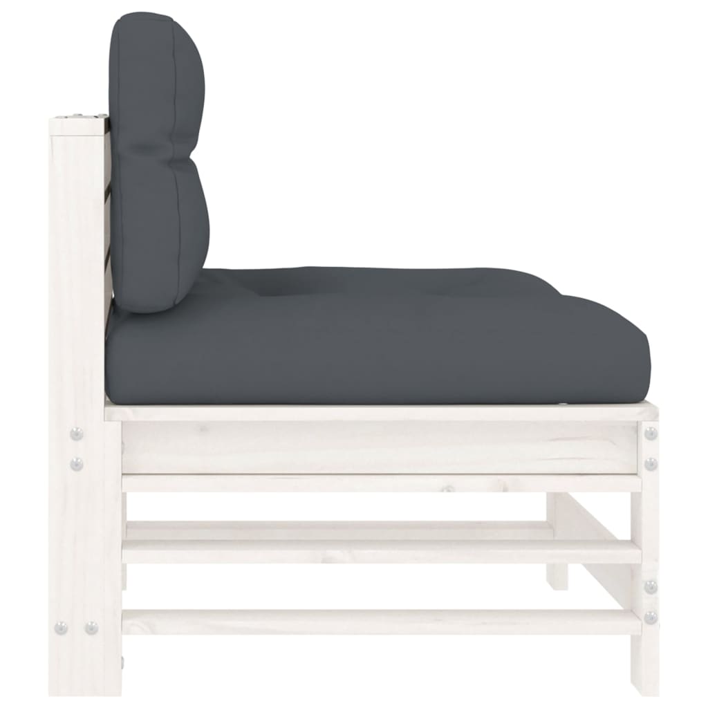 vidaXL Καναπέδες Μεσαίοι με Μαξιλάρια 2 τεμ. Λευκοί Μασίφ Ξύλο Πεύκου