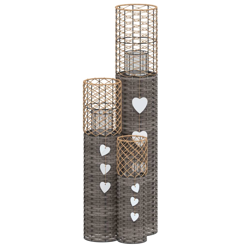 vidaXL Κηροπήγια 3 Τεμ. Γκρι από Ψάθα