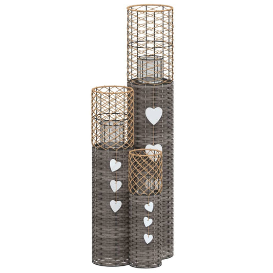 vidaXL Κηροπήγια 3 Τεμ. Γκρι από Ψάθα