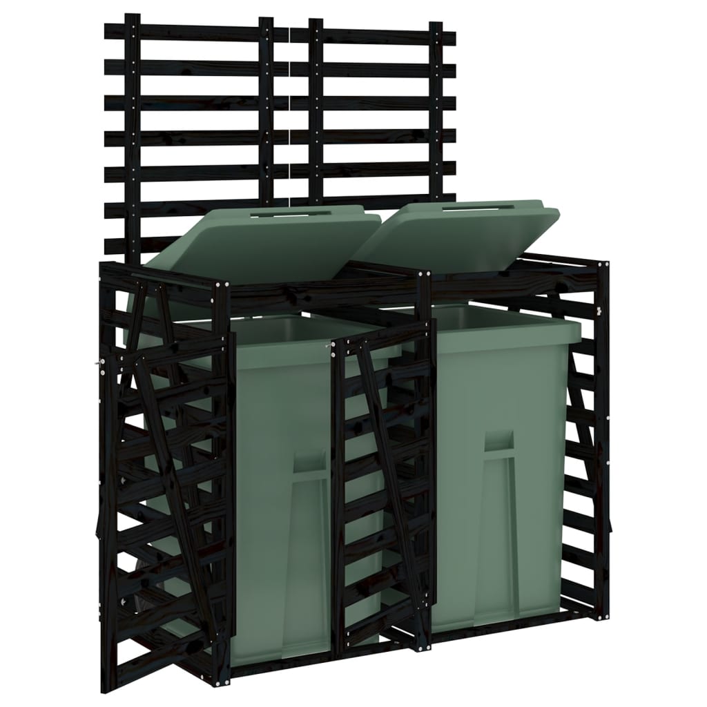 vidaXL Αποθήκευση Τροχήλατου Κάδου Διπλή Μαύρη από Μασίφ Ξύλο Πεύκου