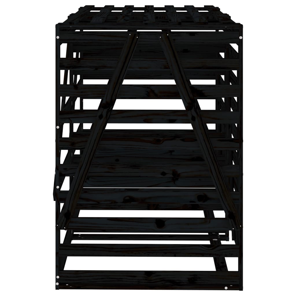 vidaXL Αποθήκευση Τροχήλατου Κάδου Διπλή Μαύρη από Μασίφ Ξύλο Πεύκου