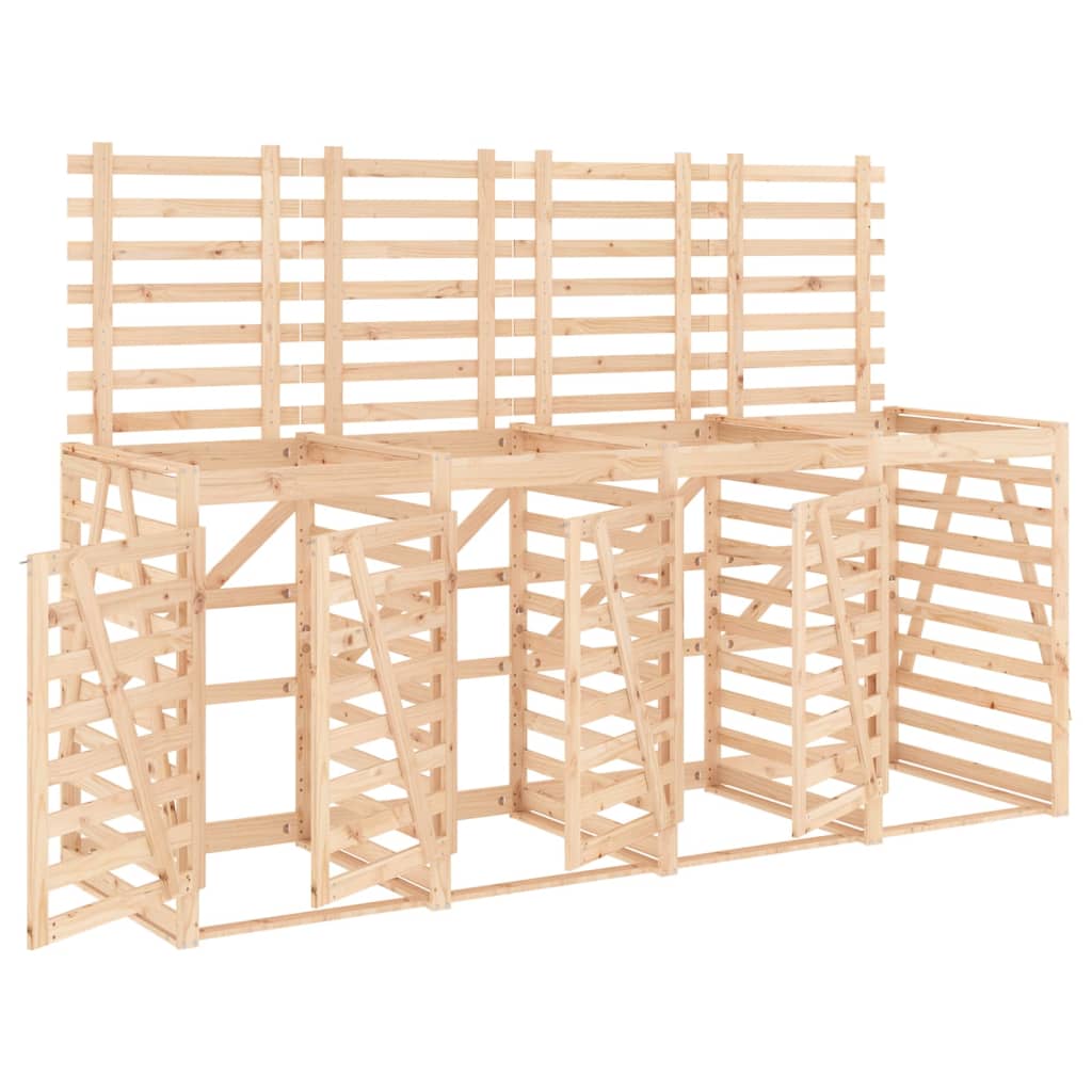 vidaXL Αποθήκευση Τροχήλατου Κάδου Τετραπλή Μαύρη Μασίφ Ξύλο Πεύκου