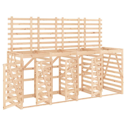 vidaXL Αποθήκευση Τροχήλατου Κάδου Τετραπλή Μαύρη Μασίφ Ξύλο Πεύκου