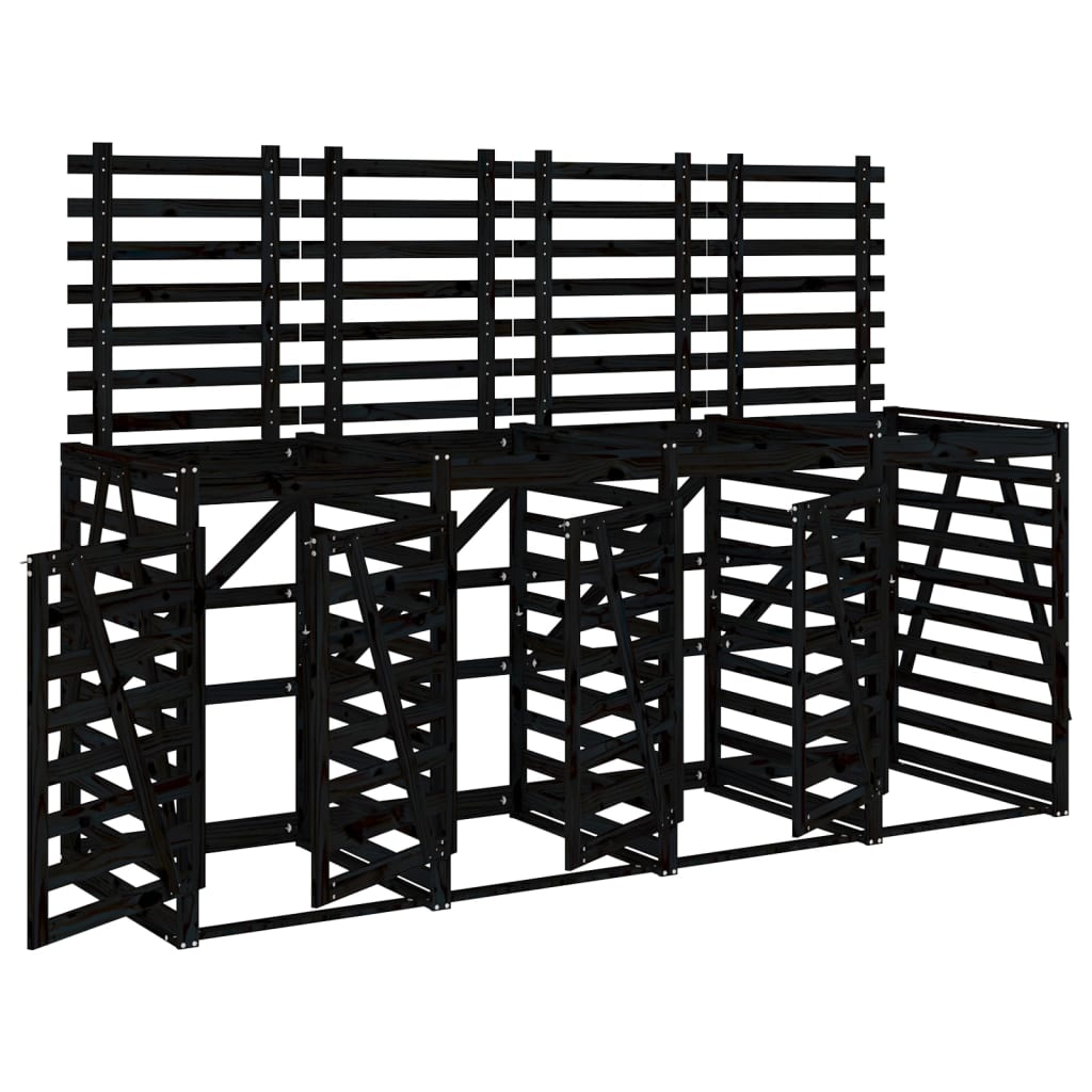 vidaXL Αποθήκευση Τροχήλατου Κάδου Τετραπλή Μαύρη Μασίφ Ξύλο Πεύκου