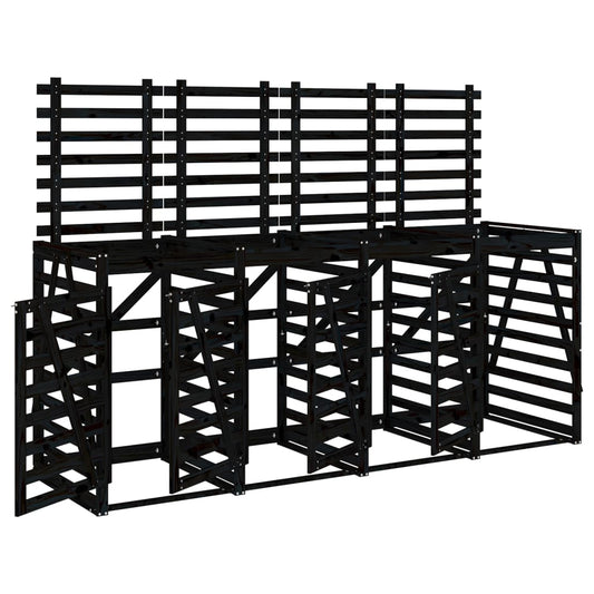 vidaXL Αποθήκευση Τροχήλατου Κάδου Τετραπλή Μαύρη Μασίφ Ξύλο Πεύκου