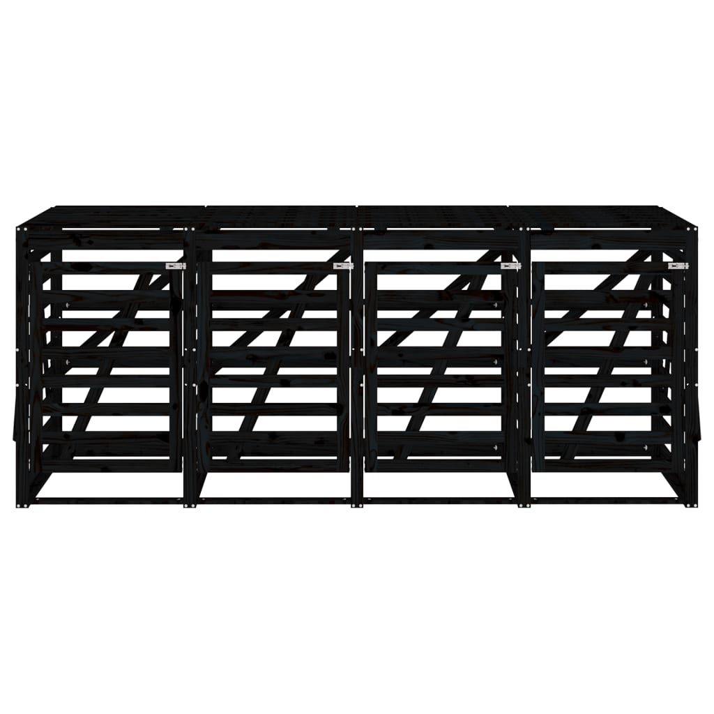 vidaXL Αποθήκευση Τροχήλατου Κάδου Τετραπλή Μαύρη Μασίφ Ξύλο Πεύκου