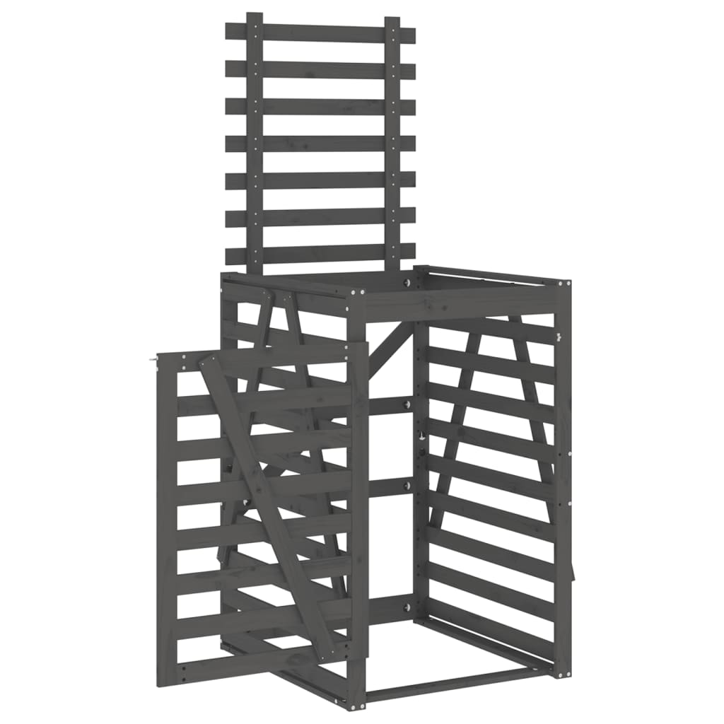 vidaXL Αποθ. Τροχήλατου Κάδου Γκρι 84x90x128,5 εκ. Μασίφ Ξύλο Πεύκου