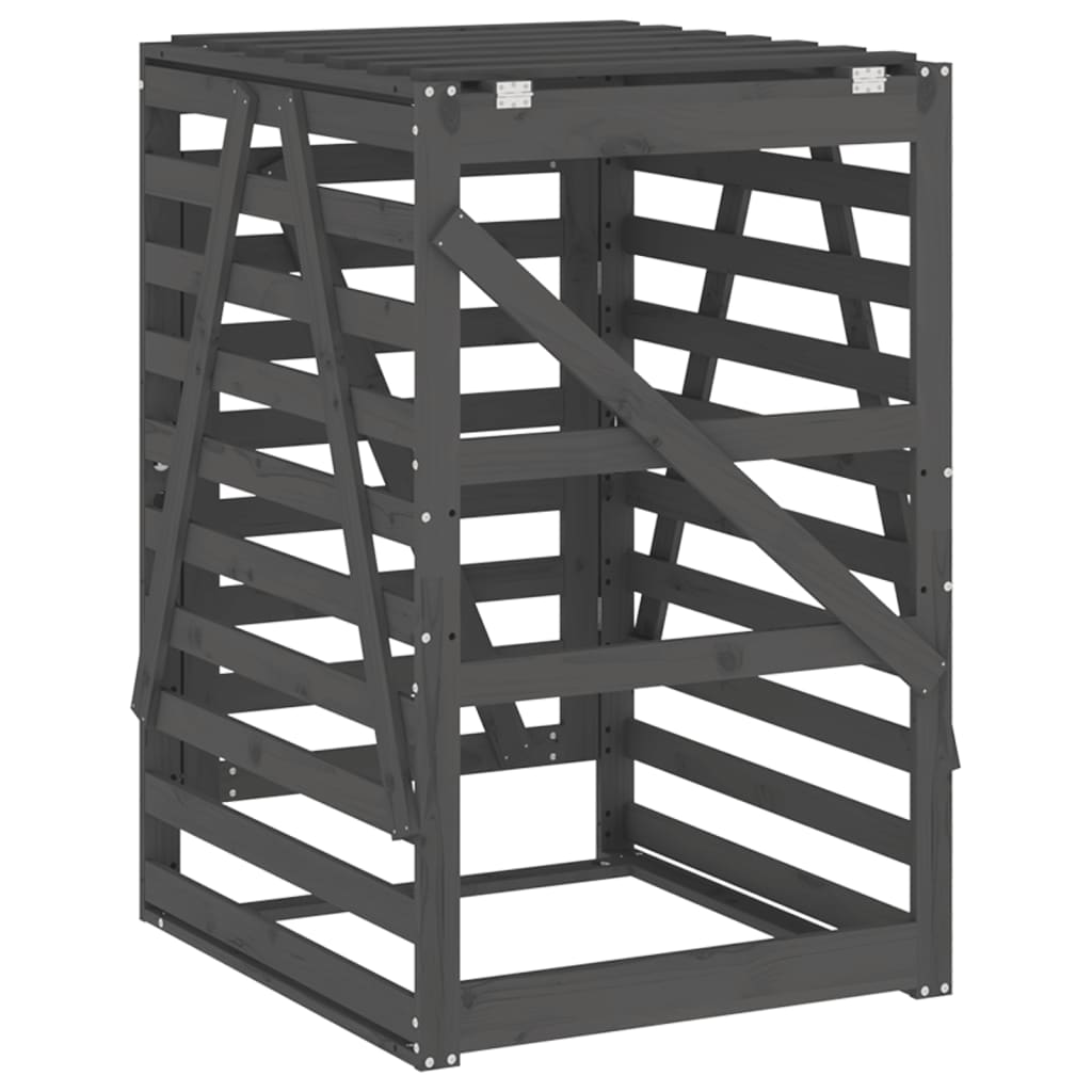 vidaXL Αποθ. Τροχήλατου Κάδου Γκρι 84x90x128,5 εκ. Μασίφ Ξύλο Πεύκου