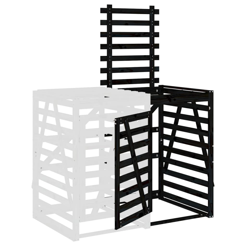 vidaXL Προέκταση Αποθήκευσης Τροχήλατου Κάδου Μαύρη Μασίφ Ξύλο Πεύκου