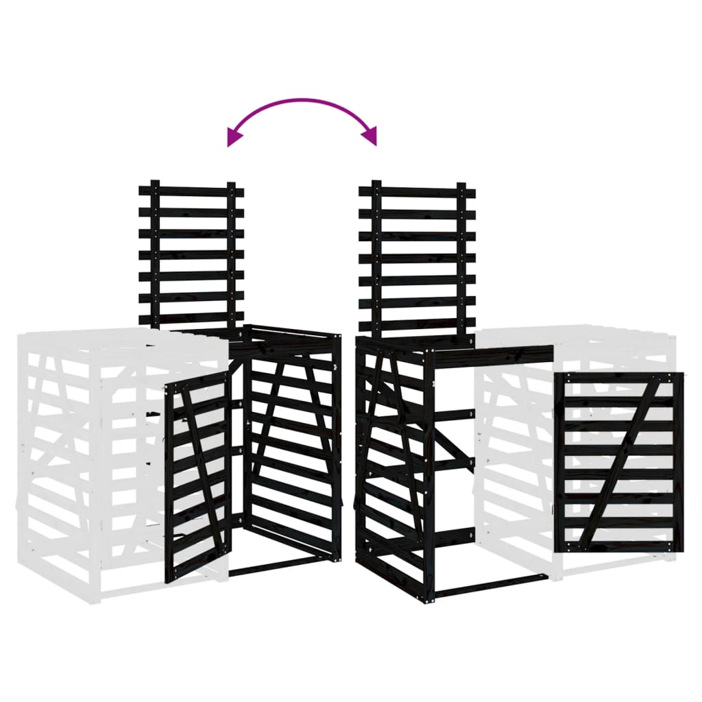 vidaXL Προέκταση Αποθήκευσης Τροχήλατου Κάδου Μαύρη Μασίφ Ξύλο Πεύκου