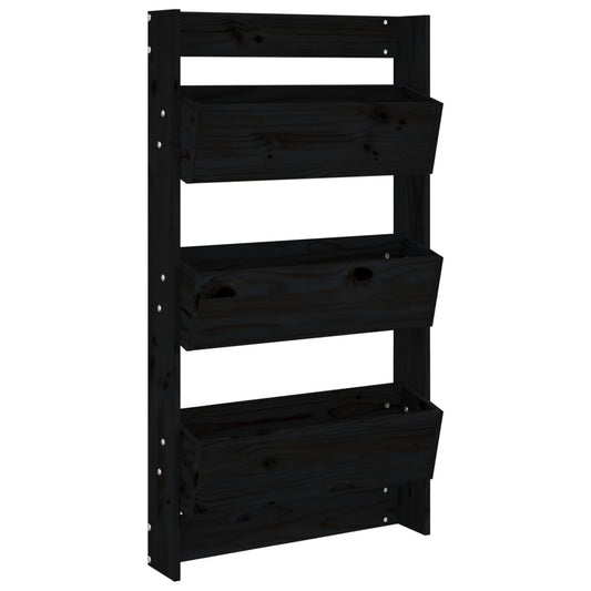vidaXL Ζαρντινιέρα Τοίχου 3 Επιπέδων Μαύρη 60x18,5x110 εκ. Μασίφ Πεύκο