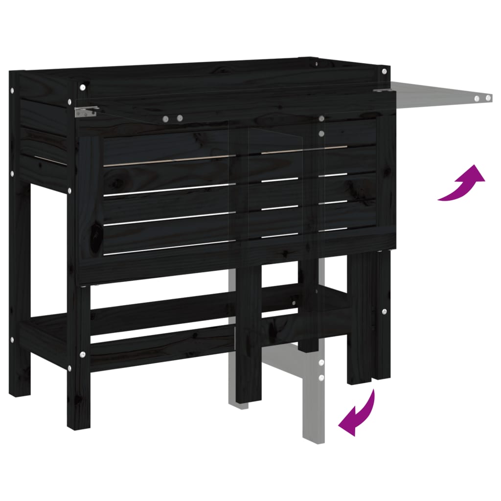 vidaXL Ζαρντινιέρα Κήπου με Πτυσσόμενο Τραπέζι Μαύρη Μασίφ Ξύλο Πεύκου