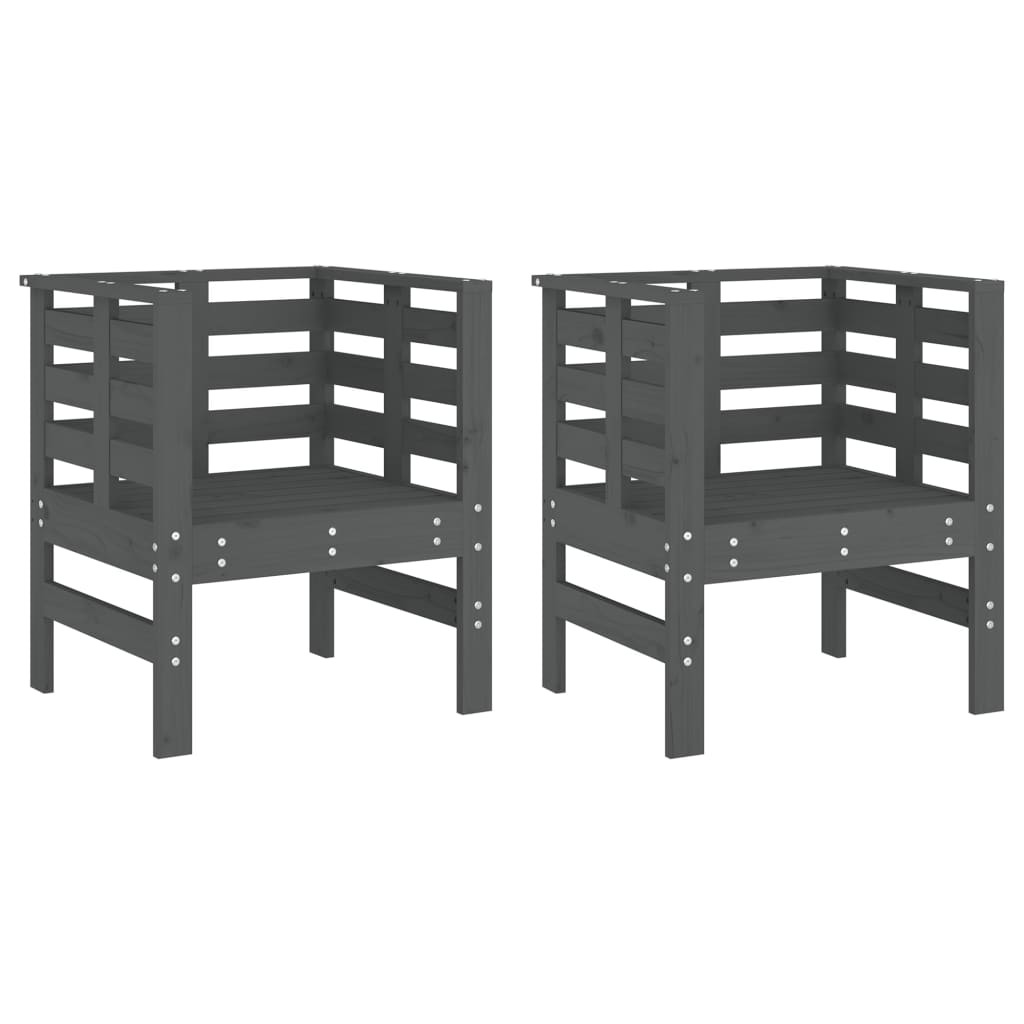 vidaXL Καρέκλες Κήπου 2 τεμ. Γκρι 61,5 x 53 x 71 εκ. Μασίφ Ξύλο Πεύκου