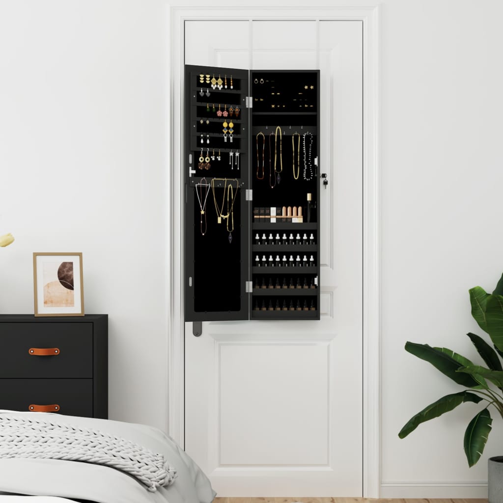 vidaXL Έπιπλο Κοσμημάτων με Καθρέφτη Επιτοίχιο Μαύρο 30x8,5x106 εκ.