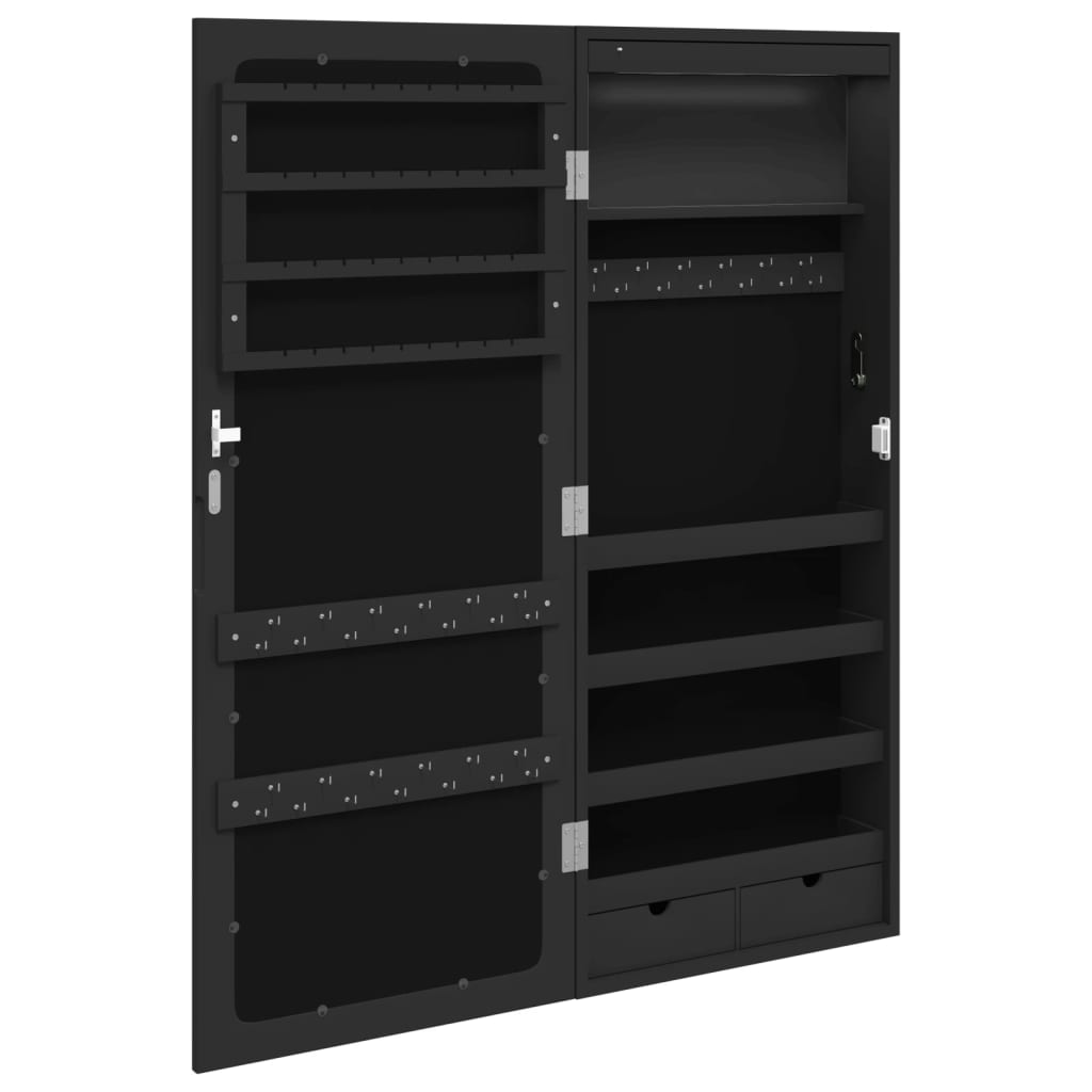 vidaXL Έπιπλο Κοσμημάτων με Καθρέφτη/LED Φώτα Επιτοίχιο Μαύρο