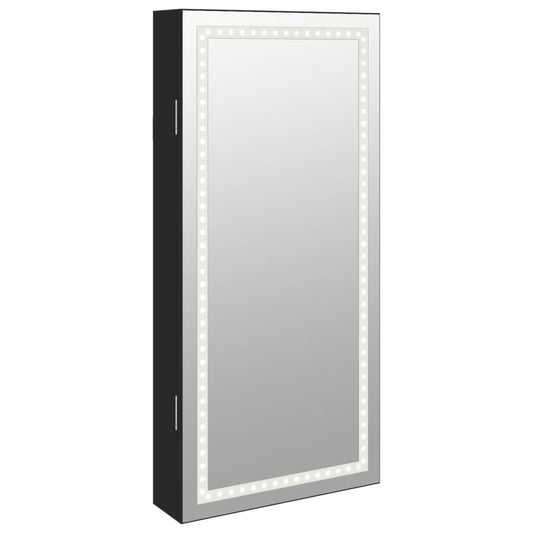 vidaXL Έπιπλο Κοσμημάτων με Καθρέφτη/LED Φώτα Επιτοίχιο Μαύρο