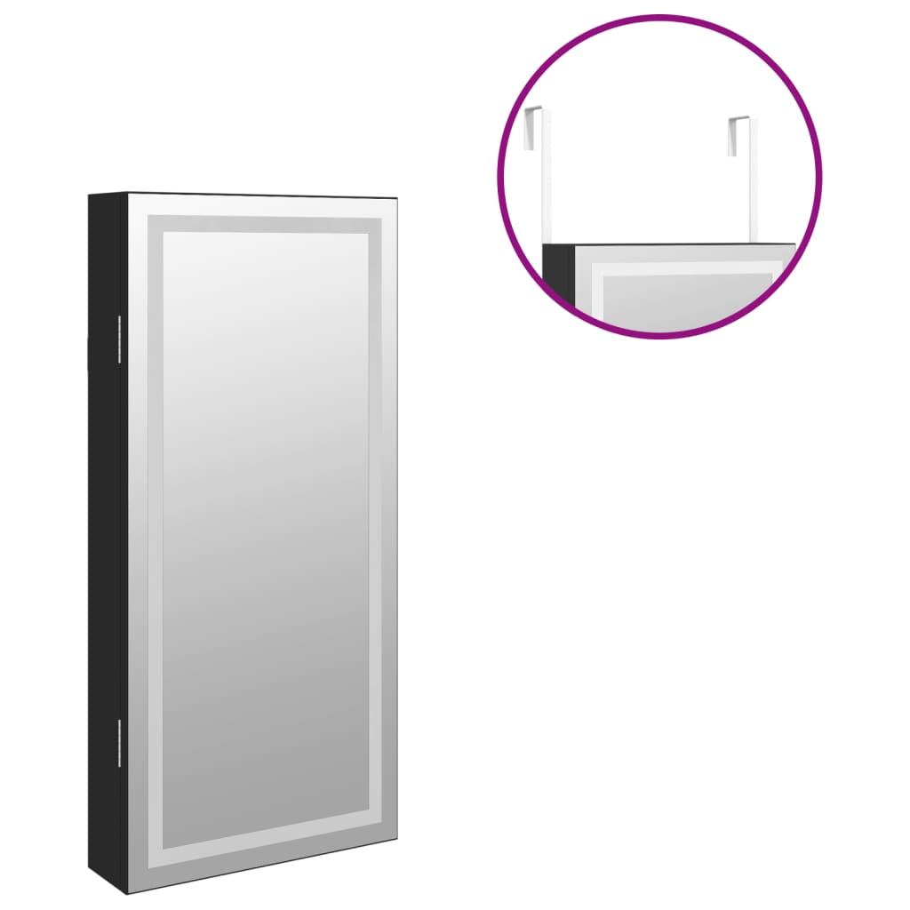vidaXL Έπιπλο Κοσμημάτων με Καθρέφτη/LED Φώτα Επιτοίχιο Μαύρο