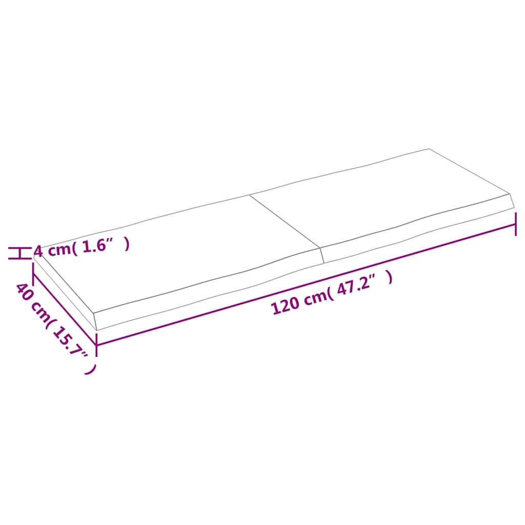 vidaXL Επιφ Τραπεζιού Αν Καφέ 120x40x(2-4)εκ.Ακατέργ. Μασίφ Ξύλο Δρυός