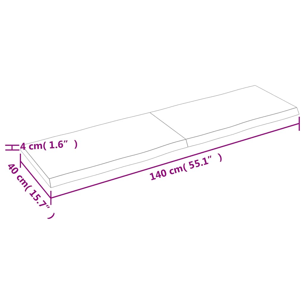 vidaXL Επιφ Τραπεζιού Αν Καφέ 140x40x(2-4)εκ.Ακατέργ. Μασίφ Ξύλο Δρυός