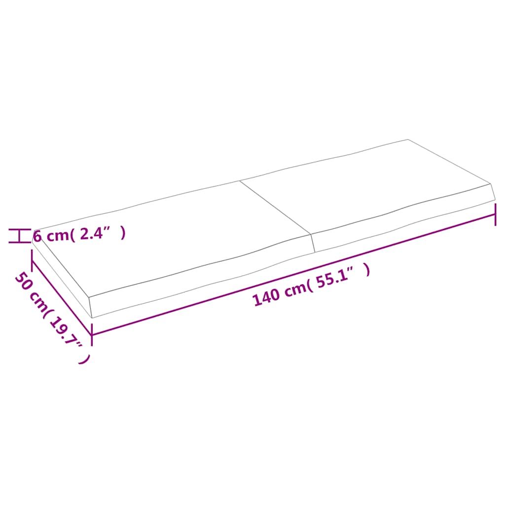 vidaXL Επιφ Τραπεζιού Αν Καφέ 140x50x(2-6)εκ.Ακατέργ. Μασίφ Ξύλο Δρυός