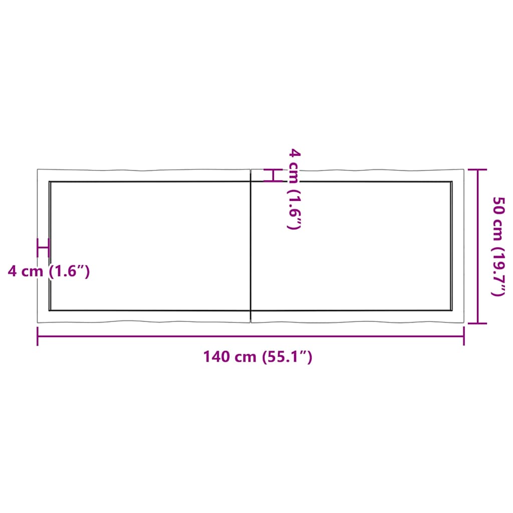 vidaXL Επιφ Τραπεζιού Αν Καφέ 140x50x(2-6)εκ.Ακατέργ. Μασίφ Ξύλο Δρυός