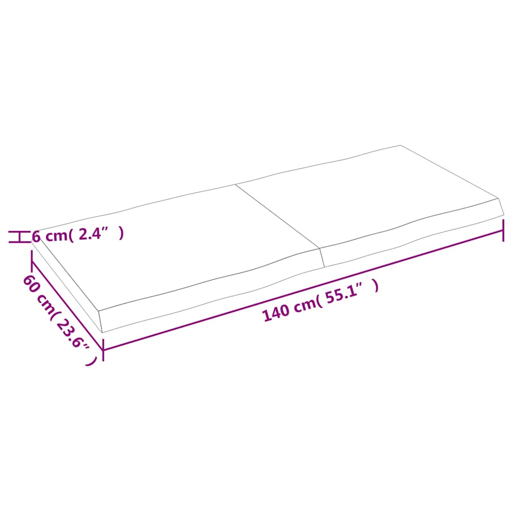 vidaXL Επιφ Τραπεζιού Αν Καφέ 140x60x(2-6)εκ.Ακατέργ. Μασίφ Ξύλο Δρυός