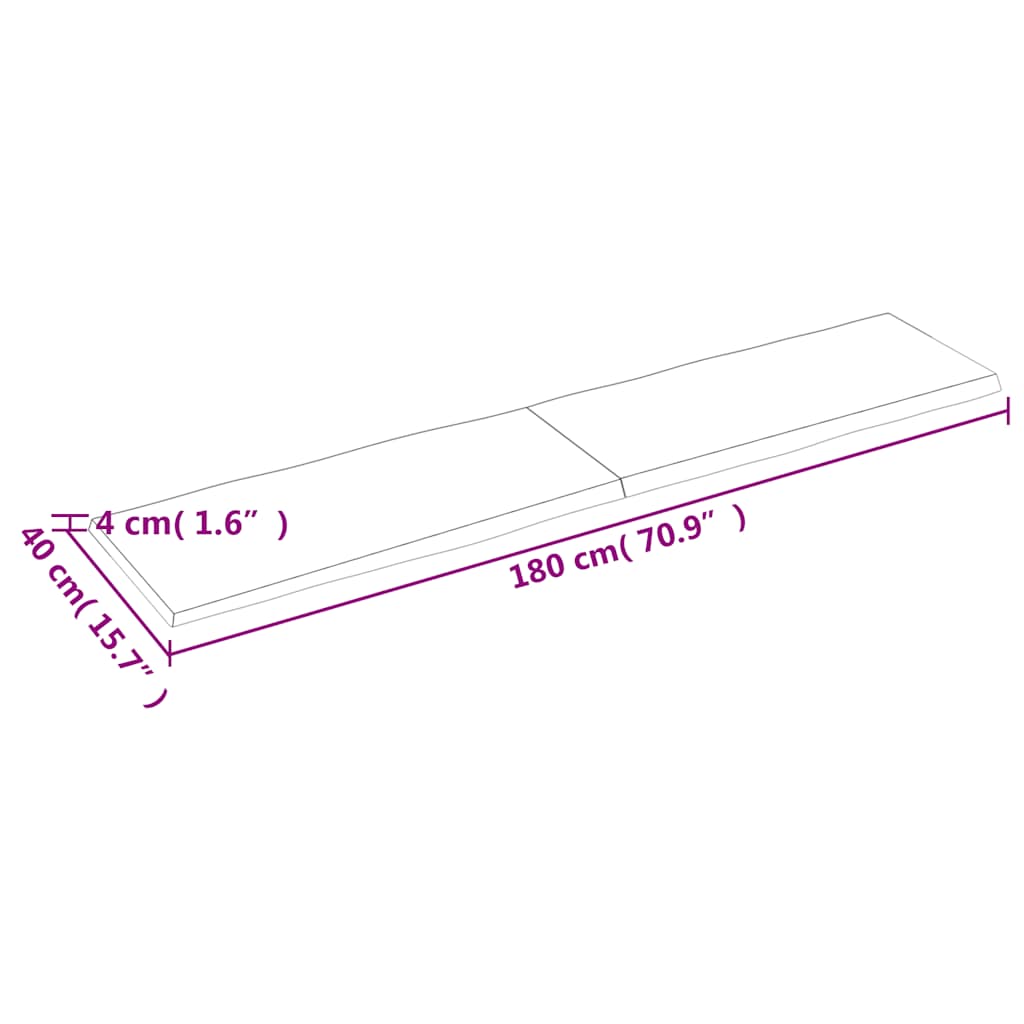 vidaXL Επιφ Τραπεζιού Αν Καφέ 180x40x(2-4)εκ.Ακατέργ. Μασίφ Ξύλο Δρυός