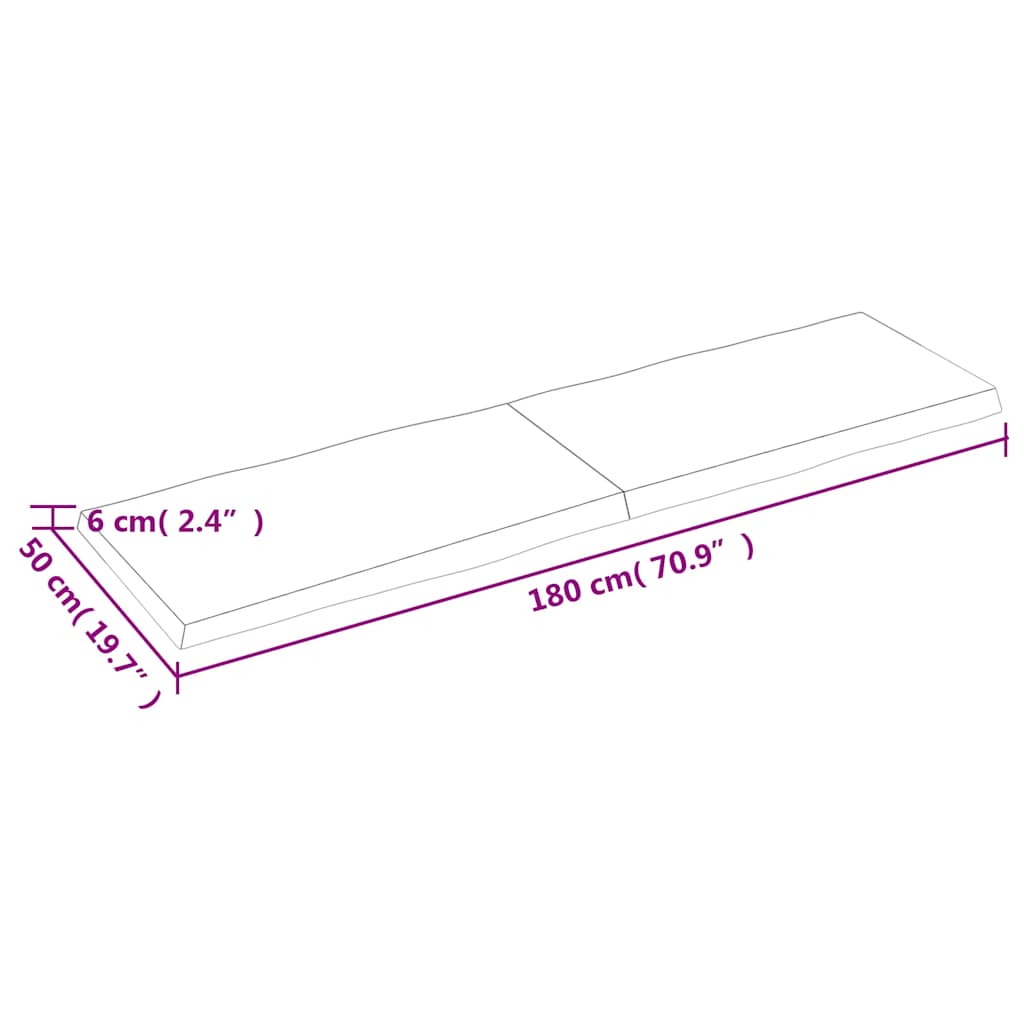 vidaXL Επιφ Τραπεζιού Αν Καφέ 180x50x(2-6)εκ.Ακατέργ. Μασίφ Ξύλο Δρυός