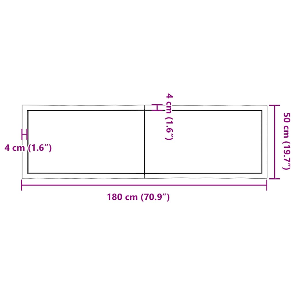 vidaXL Επιφ Τραπεζιού Αν Καφέ 180x50x(2-6)εκ.Ακατέργ. Μασίφ Ξύλο Δρυός