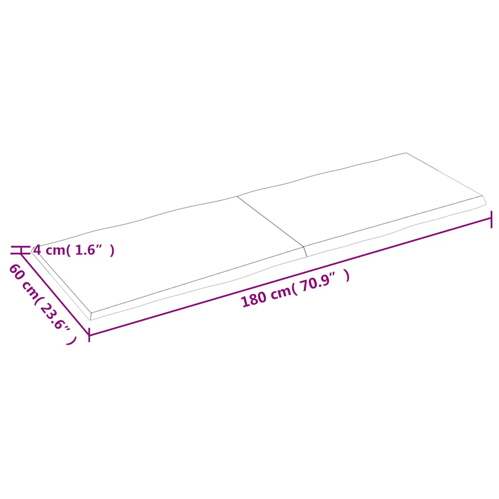 vidaXL Επιφ Τραπεζιού Αν Καφέ 180x60x(2-4)εκ.Ακατέργ. Μασίφ Ξύλο Δρυός