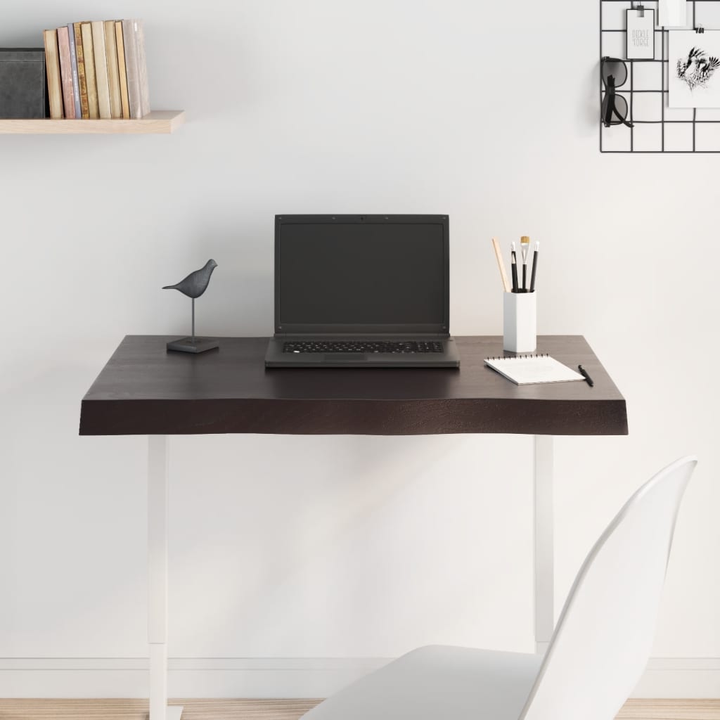 vidaXL Επιφ Τραπεζιού Αν Καφέ 80x50x2εκ. Επ Μασίφ Ξύλο Δρυός Live Edge