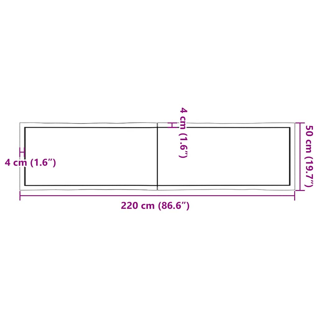 vidaXL Επιφ Τραπεζιού Αν Καφέ 220x50x(2-4)εκ.Ακατέργ. Μασίφ Ξύλο Δρυός