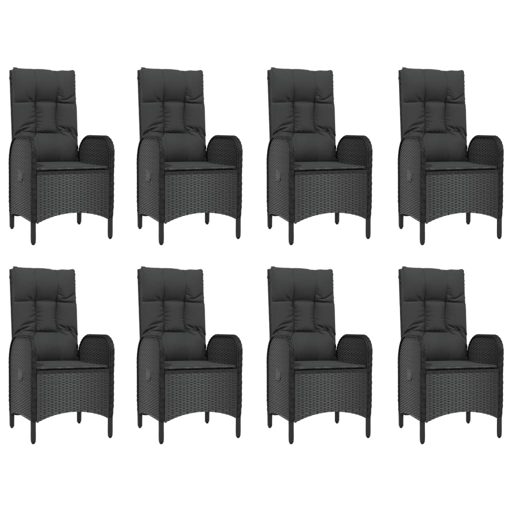 vidaXL Σετ Τραπεζαρίας Κήπου 9 τεμ Μαύρο από Συνθ. Ρατάν με Μαξιλάρια