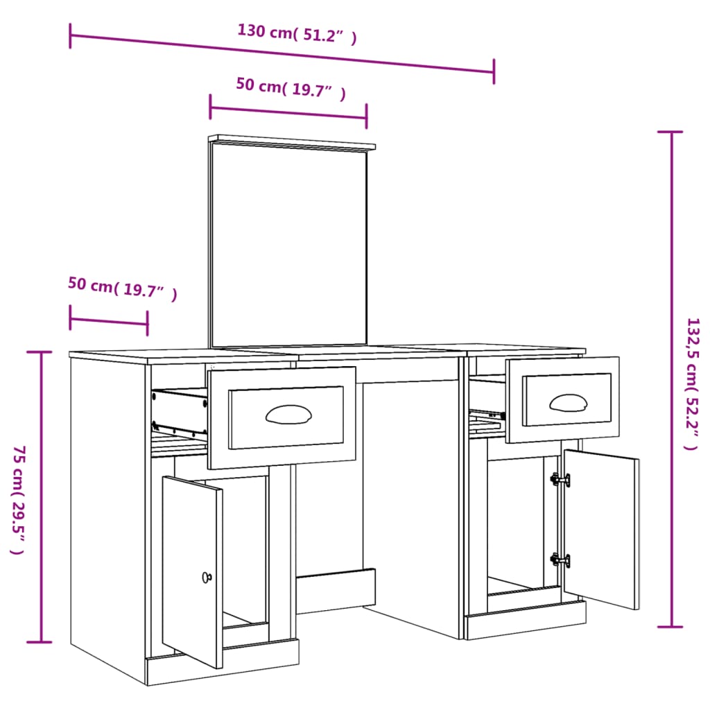 vidaXL Μπουντουάρ με Καθρέφτη Sonoma Δρυς 130x50x132,5 εκ.